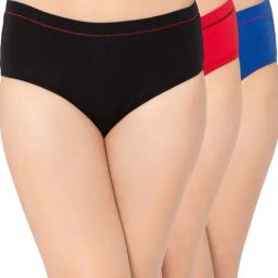 Clovia Black & Red Cotton Hipster Panties - Pack Of 3-image-4