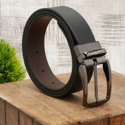 Louis Stitch Black Textured Leather Reversible Belt for Men-picture-11