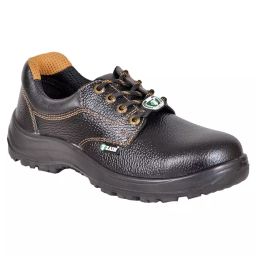 Zain Safety Economical Steel Toe Safety Shoes PU Single Density Low Ankle Black Buff Barton Genuine Leather Size UK6, ZM-02-image-66