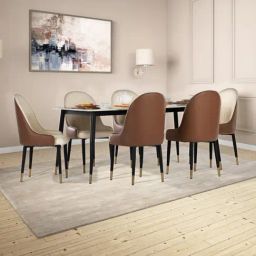 Durian Octavia Contemporary Pearl White & Beige Marble 4 Seater Dining Table Set Almond Finish-picture-38