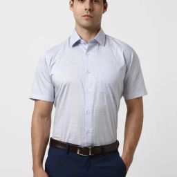 Van Heusen Blue Cotton Regular Fit Printed Shirt-image-50