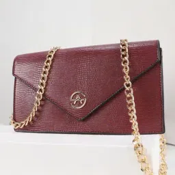 Allen Solly Maroon Textured Sling Handbag-19