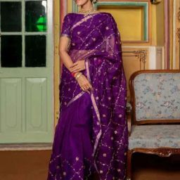 Geroo Jaipur Purple Pure Kota Silk Hand Dyed Leheriya Mothra Saree-picture-22