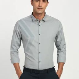 Peter England Grey Cotton Slim Fit Shirt-image-79