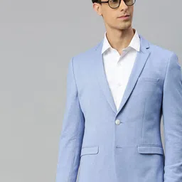 Louis Philippe Sport Men Blue Slim Fit Self-Design Single-Breasted Blazer-image-17