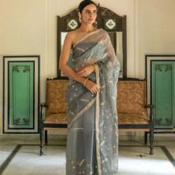 Geroo Jaipur Grey Handcrafted Pure Kota Silk Saree-image-50