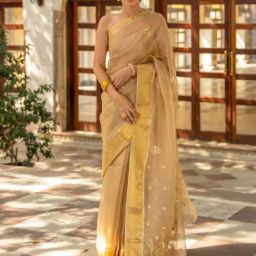 Geroo Jaipur Beige Handcrafted Pure Kota Silk Saree-picture-3