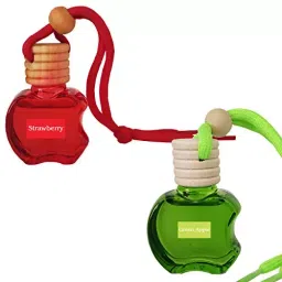 Airance 9 ml Each Strawberry & Green Apple Fragrance Apple Shape Hanging Aroma Diffuser Car Air Freshener (Pack of 2)-87