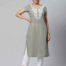 Aurelia Grey Regular Fit Geometric Kurta-image-60
