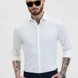Snitch Men Smart Spread Collar Solid Slim Fit Formal Shirt-image-83