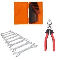 Hillgrove 9 Pcs Full Hex Allen Key Set with 8 Pcs Double Open End Wrench & Plier, HGCM330M1-40