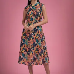 all about you Floral Print Georgette Fit & Flare Dress-image-29