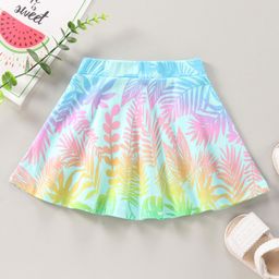 Babyhug Knit Knee Length Flared Skirt Leaves Print - Blue-image-4