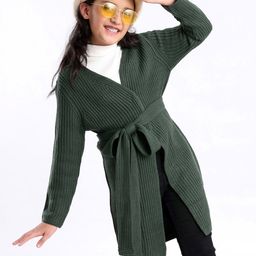 Pine Kids Full Sleeves Moderate Winter Front Open Shrug - Green-image-4