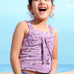 Babyhug Sleeveless Rayon Woven Crop Top With Bow Detailing Floral Print- Light Purple-image-67