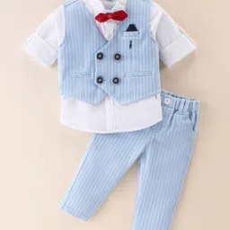 JASH KIDS Cotton Full Sleeves Party Suit Striped with Bow  - Blue-picture-46