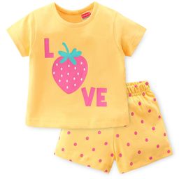 Babyhug Cotton Knit Half Sleeve Night Suit with Text Print - Yellow-image-52