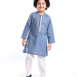 Babyhug Cotton Woven Full Sleeves Printed Kurta - Blue-image-8