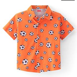 Babyhug Cotton Knit Football Printed Half Sleeves Shirt - Orange-image-90