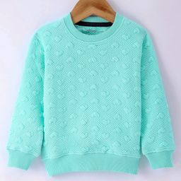 Doreme Cotton Knit Full Sleeves Sweatshirt With Solid Colour & Embossed Heart Design - Aqua Blue-image-32