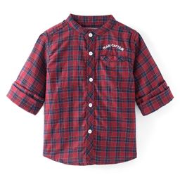 Babyhug Cotton Woven Full Sleeves Mandarin Collared Checks Shirt - Red-image-72