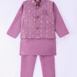 Ridokidz Full Sleeves Solid Kurta Pyjama With Sequin Embellished & Embroidered Jacket - Purple-image-9