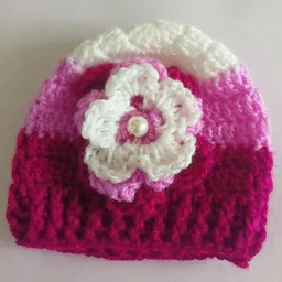 Knits & Knots Handmade Floral Motif Embellished Striped Cap - Pink & White-picture-17