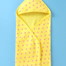 Babyhug Terry Woven Hooded Wrapper with Polka Dots Print L 76 x B 76 cm - Yellow-image-66