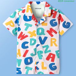 Babyoye 100% Cotton Half Sleeves Shirt with Alphabet Print - White-image-32
