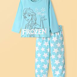 HoneyHap Disney Single Jersey Knit Full Sleeves Night Suit With Elsa Graphics - Light Blue-image-43