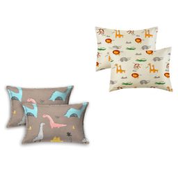 Filymore Brown Danasouar and Animal Cartoon Printed Pillow Covers for Kids Room | Made with Pure Microfiber Soft & Skin Friendly Pillow Cases | Size (17 x 27 inch,Brown,Offwhite) Set of 4 Covers.-9