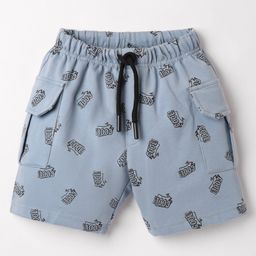Evimo Single Jersey Knit Knee Length Shorts with Cool Theme Text Print - Light Blue-image-20