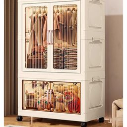 House of Quirk Clothes Storage Box Cabinet Simple Free-Installation Wardrobe for Baby and Kids | Storage Organizer with Plastic 8 Hanger Spacious Compartments Ideal for Bedroom 2 Layer 66cm-22