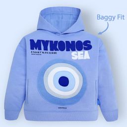 Cherry Crumble By Nitt Hyman Mykonos Sea Text Patch Embroidered Hooded Sweatshirt - Blue-picture-3