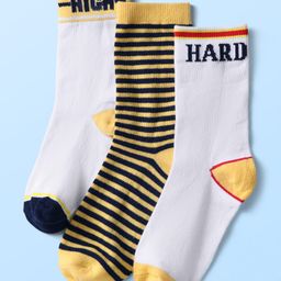 Pine Kids Knit Ankle Length Silvadur Antimicrobial Socks with Stripe & Text Design Pack of 3 - Color May Vary-image-13