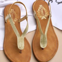 Shoetopia Abstract Designed With Backstrap Sandals - Golden-picture-1