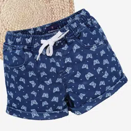 Kiddopanti Denim Woven Butterfly & Polka Dots Printed Roll Up Shorts - Medium Blue-picture-42