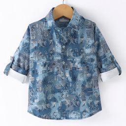 Dapper Dudes Full Sleeves Doodle Art Printed Shirt - Blue-image-31