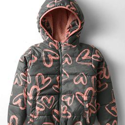 Primo Gino Woven Full Sleeves Hooded Padded Jacket With Heart Print - Grey-image-96