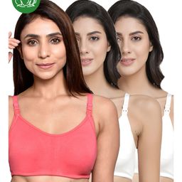 Inner Sense Organic Cotton Knit Pack Of 3 Solid Antimicrobial Maternity Bras With Nursing Access - Multi Colour-picture-13