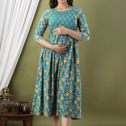 Aaysa Kurti Women Floral Print Maternity Fit & Flare Midi Dress-image-29