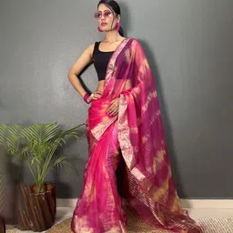 HERE&NOW Tie and Dye Zari Organza Saree-image-51