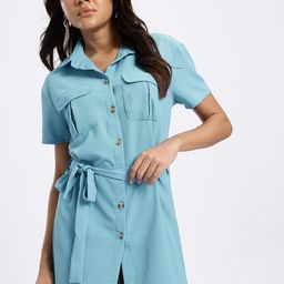glitchez Casual Class Belted Shirt Mini Dress-image-33