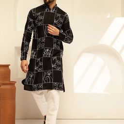 SOJANYA Men Floral Embroidered Regular Thread Work Kurta with Pyjamas-12