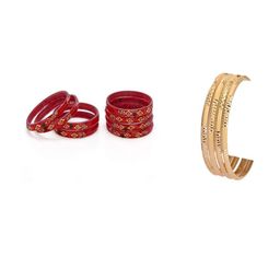 1ST TIME Set Of 12 Red Alloy Artificial Stones & Beads Antique Bangles-picture-39