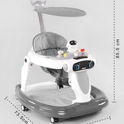 fab n funky Baby Multifunctional Robotic Shape Adjustable Height Musical Activity Cum Push Walker with Canopy & Parental Push Handle- Grey image 3