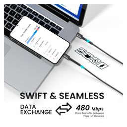 Portronics POR-2162 Konnect X 60W Type C to Type C Fast Charging Cable for iPhone 15 series iPad Samsung Galaxy and other Type C Devices-Black image 3