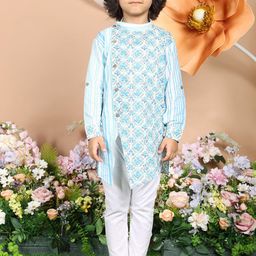 LIL PITAARA Boys Ethnic Motifs Printed Regular Pure Cotton Kurta with Pyjamas-image-7