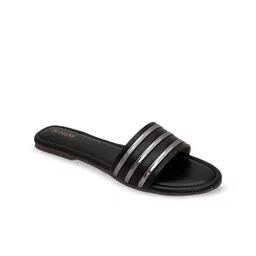 Anngiri Women Metallic Striped Open Toe Flats-image-2
