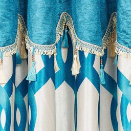Cortina Blue & White Set of 2 Fancy Valance Abstract Printed Window Curtains image 3